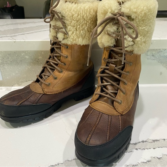 Ralph Lauren Quinta fur midi boot winter waterproof rubber duck leather boot 9